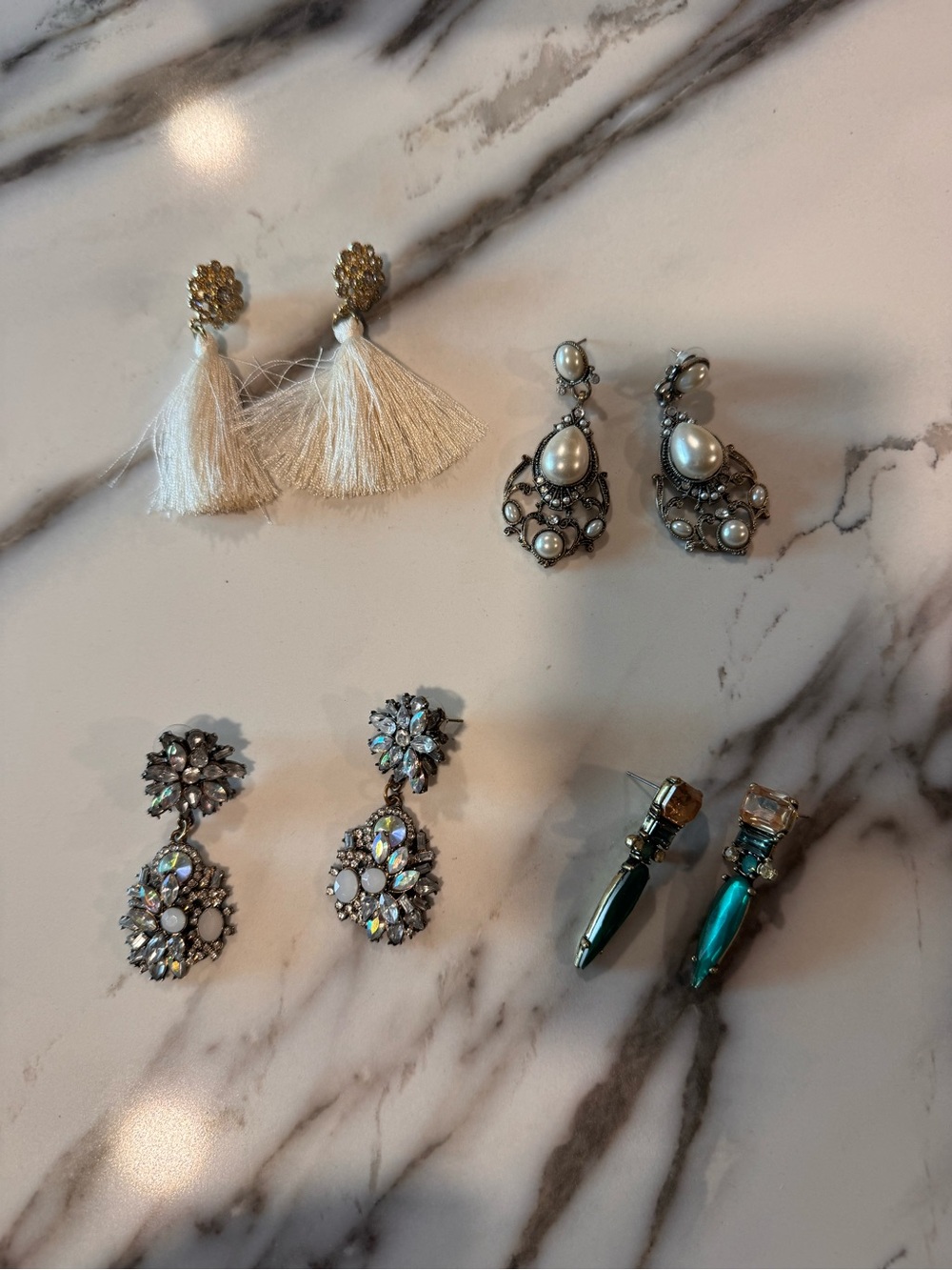 Assorted Women's Fashion Earrings - Ivory Tassel, Pearl & Teal : lot of 4 pairs